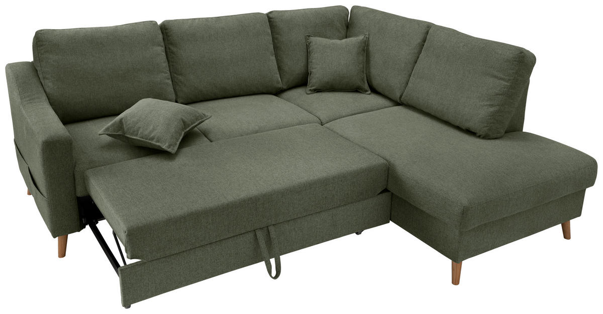 ECKSOFA in Chenille Dunkelgrün  - Dunkelgrün/Naturfarben, Modern, Holz/Textil (230/200cm) - Livetastic