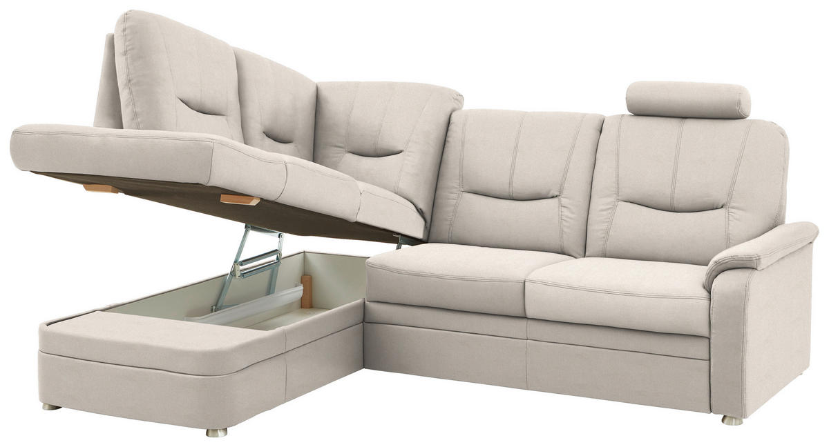 ECKSOFA Chenille Naturfarben  - Schwarz/Naturfarben, Konventionell, Kunststoff/Textil (185/235cm) - Beldomo Comfort