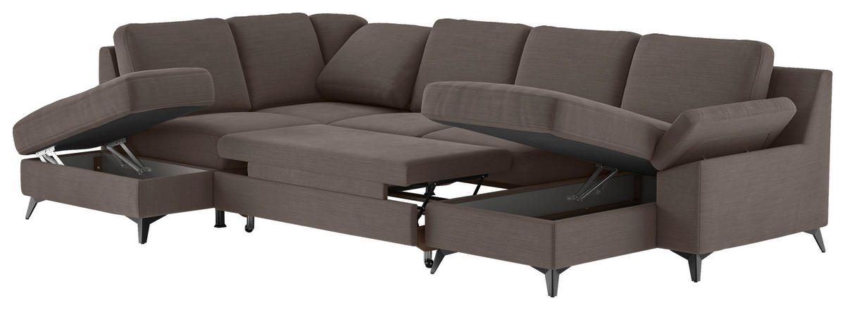 WOHNLANDSCHAFT in Flachgewebe Taupe  - Taupe/Schwarz, Konventionell, Textil/Metall (204/309/156cm) - Cotta