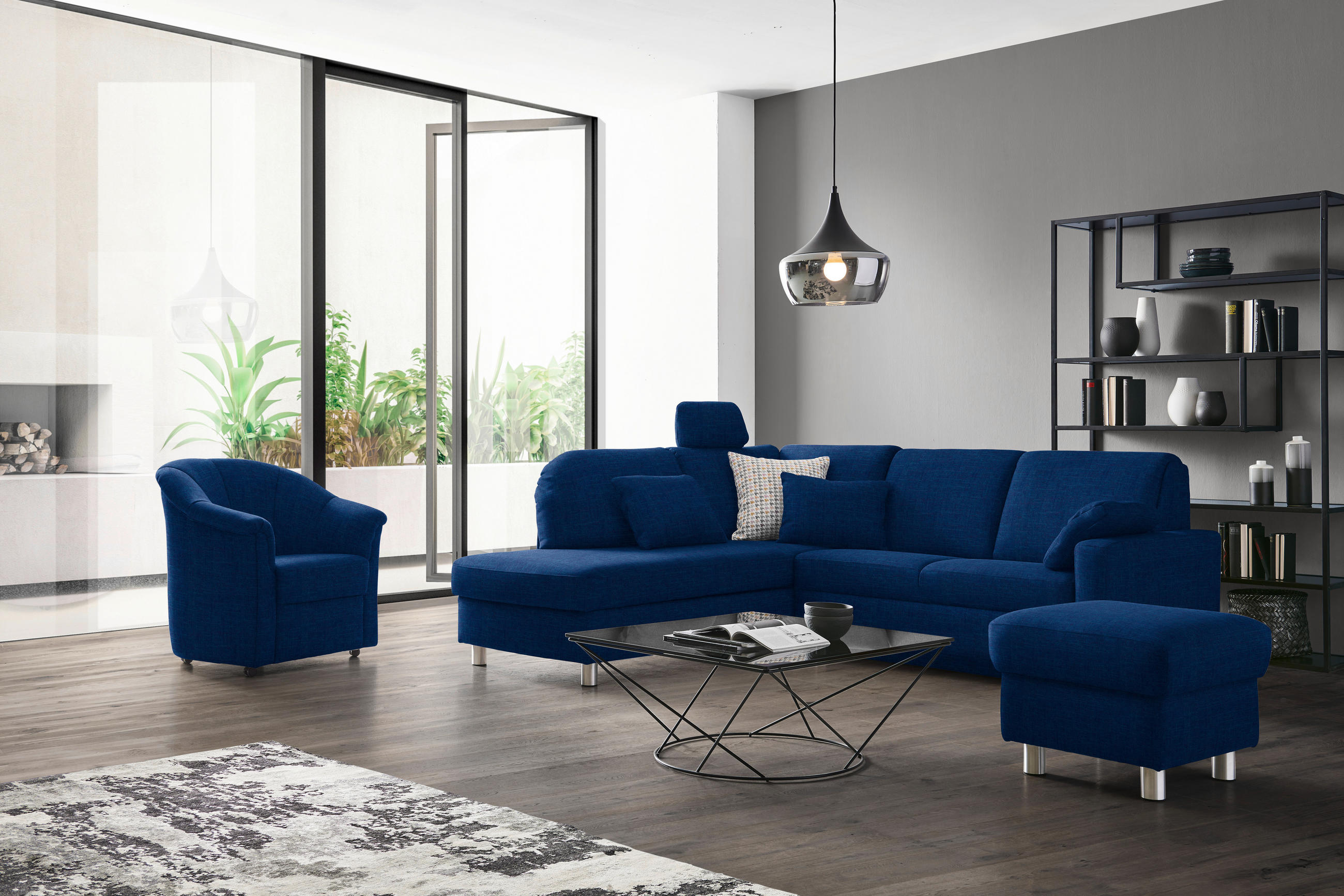 ECKSOFA in Chenille Dunkelblau  208/227 cm  - Alufarben/Dunkelblau, KONVENTIONELL, Textil/Metall (208/227cm) - Sedda