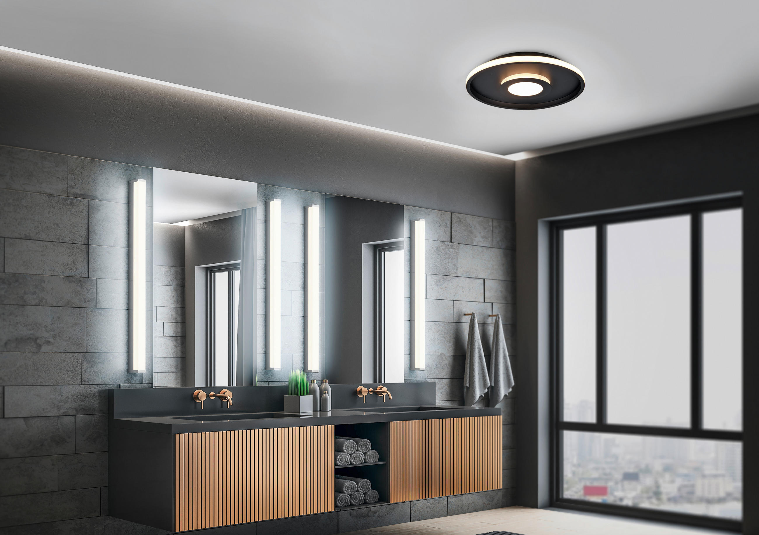 LED-BADEZIMMER-DECKENLEUCHTE 40/6,8 cm   - Schwarz, Design, Kunststoff/Metall (40/6,8cm) - Trio Leuchten