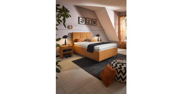 POLSTERBETT 120/200 cm,  in Senfgelb, Bettkasten, Lattenroste, Matratzen, H2 = mittel  - Senfgelb/Schwarz, Design, Holz/Textil (120/200cm) - Voleo