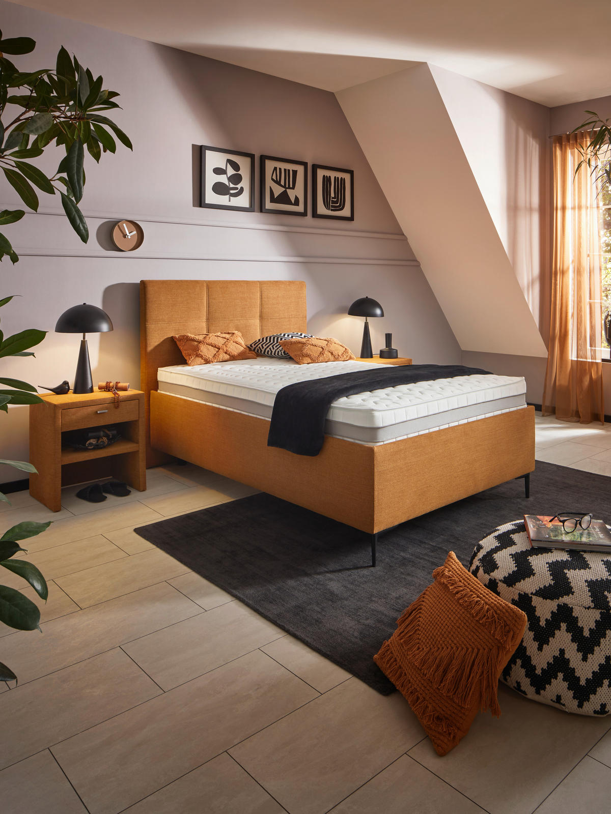 POLSTERBETT 120/200 cm, Bettkasten, Lattenroste, Matratzen,  - Senfgelb/Schwarz, Design, Holz/Textil (120/200cm) - Voleo