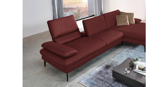 ECKSOFA in Echtleder Rot  - Rot/Schwarz, Design, Leder/Metall (325/157cm) - Dieter Knoll