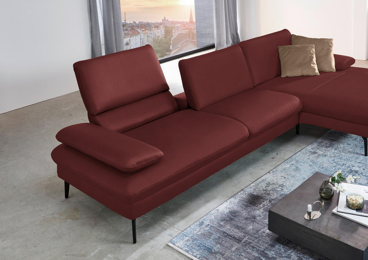 ECKSOFA in Echtleder Rot  - Rot/Schwarz, Design, Leder/Metall (325/157cm) - Dieter Knoll
