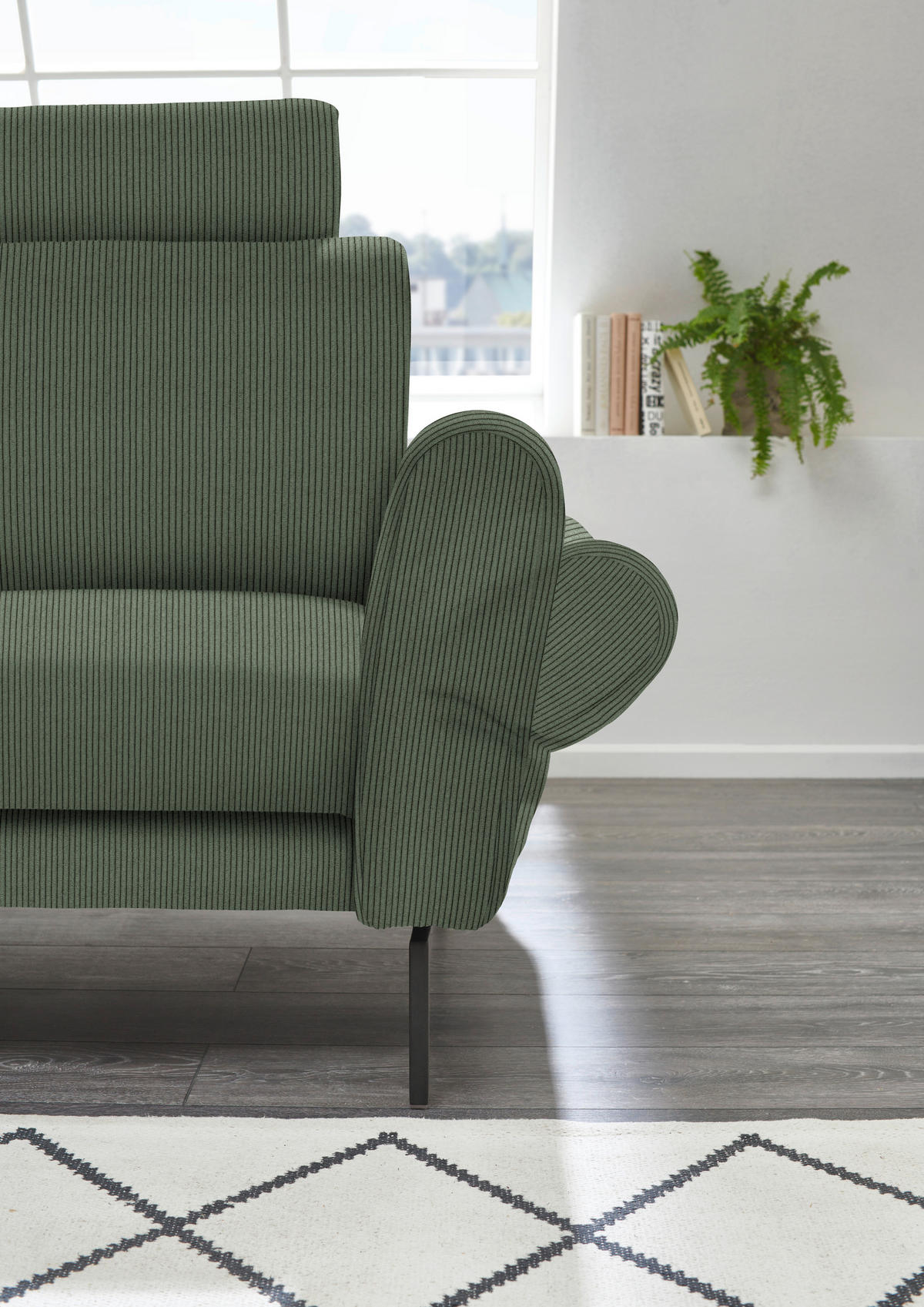 ECKSOFA in Velours, Feincord Grün  - Schwarz/Grün, Design, Textil/Metall (280/254cm) - Beldomo Style