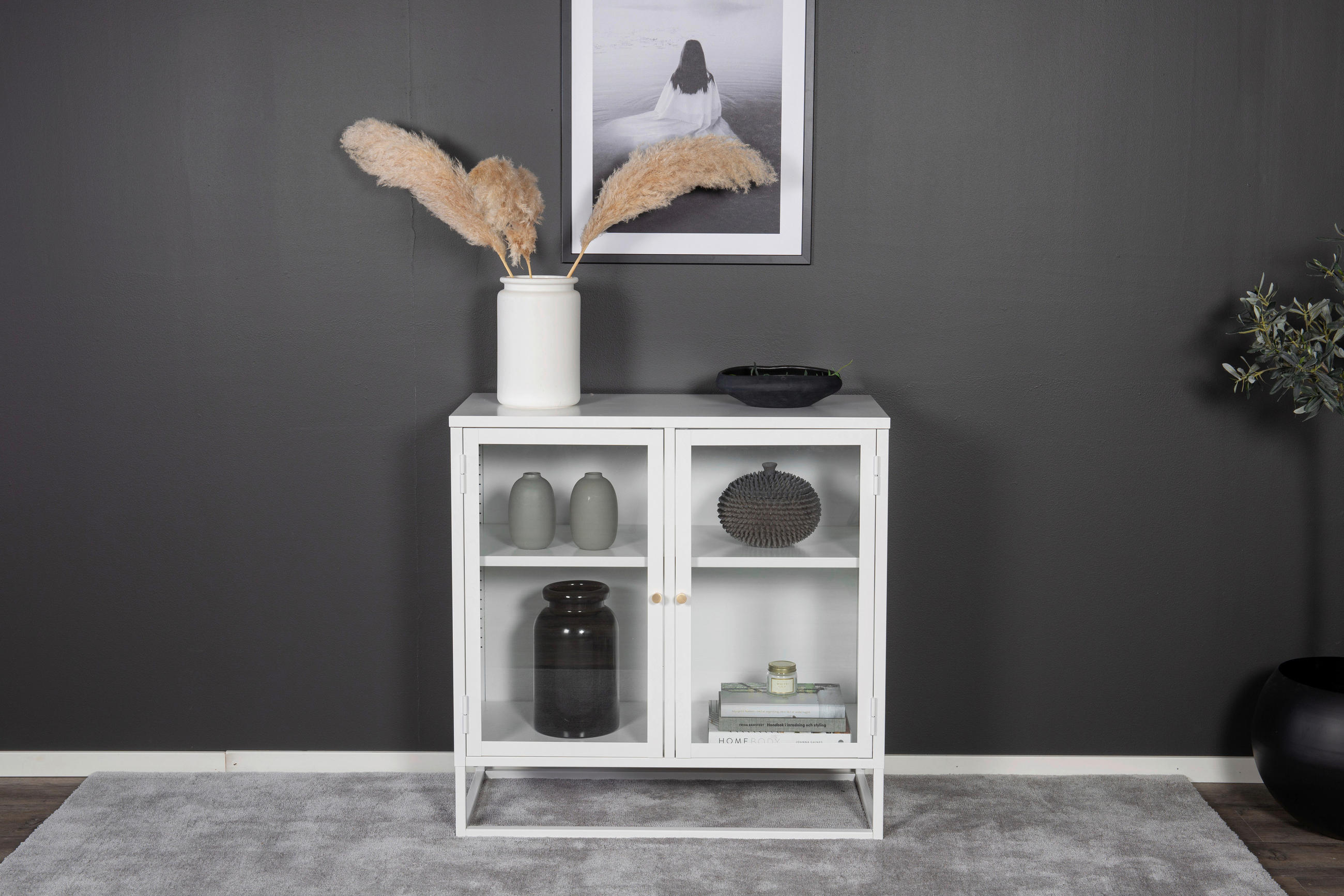 SIDEBOARD 85/85/40 cm  - vit, Design, metall/glas (85/85/40cm) - Livetastic