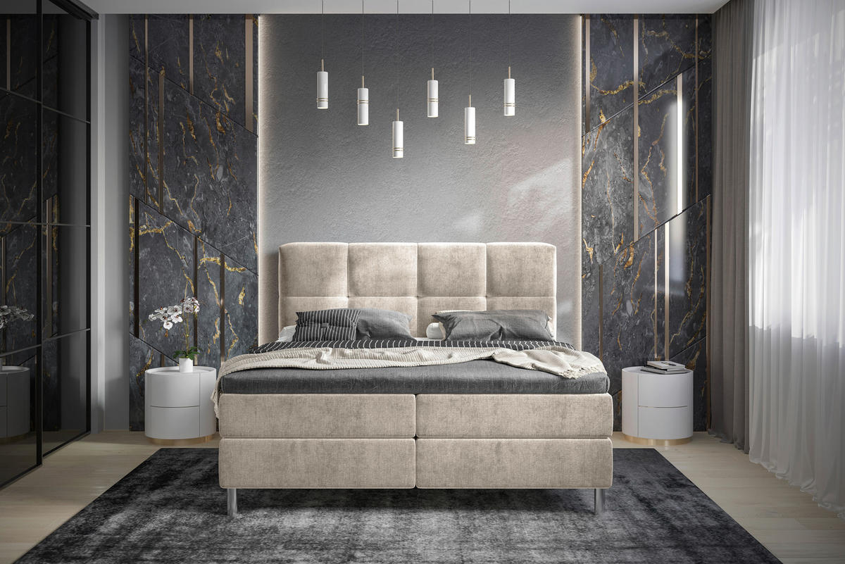 BOXBETT 140/200 cm  in Taupe  - Taupe/Chromfarben, Design, Holz/Holzwerkstoff (140/200cm) - Esposa