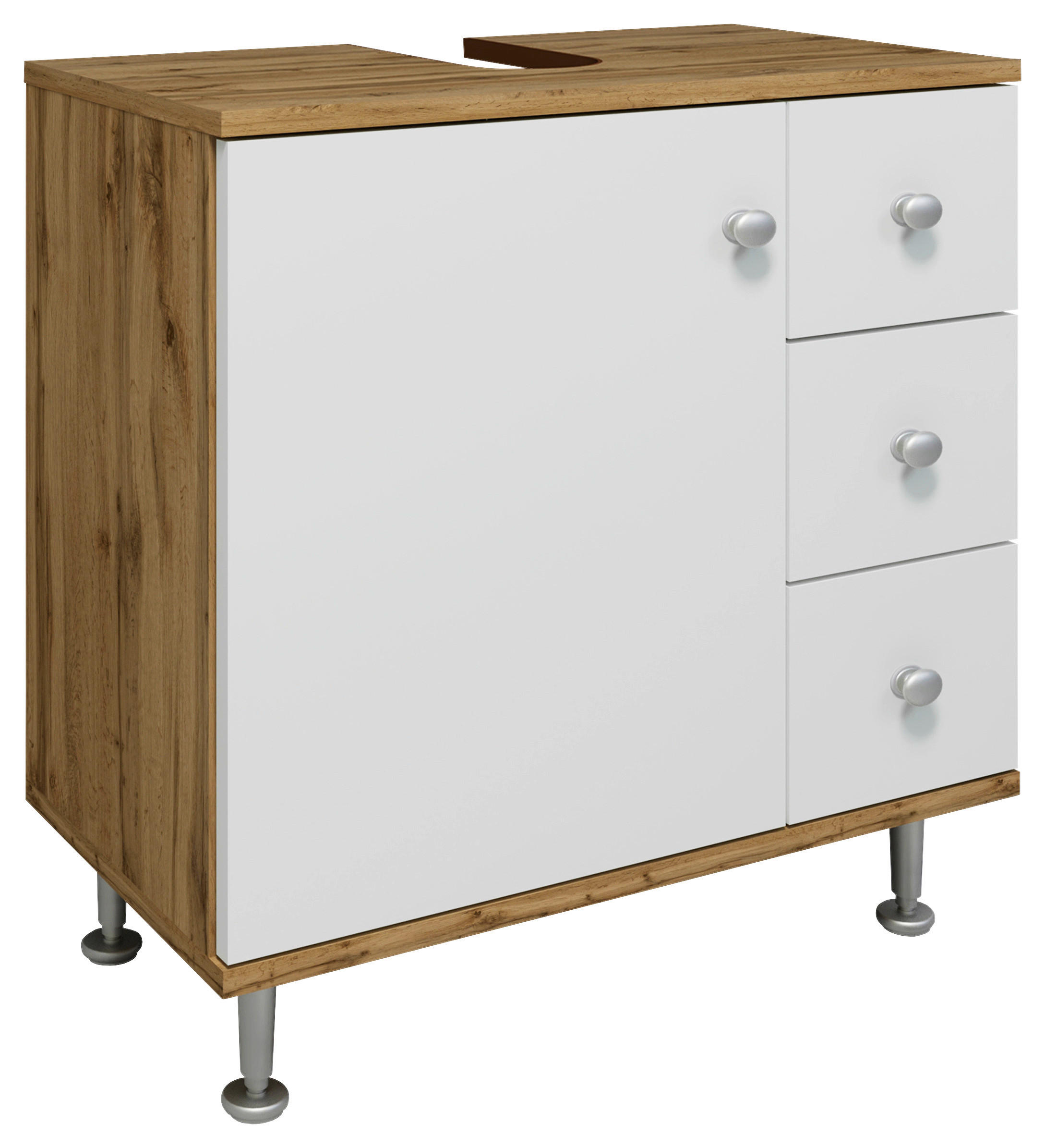 WASCHBECKENUNTERSCHRANK 60/61/33 cm  - Honigeiche/Silberfarben, MODERN, Holzwerkstoff/Kunststoff (60/61/33cm) - MID.YOU