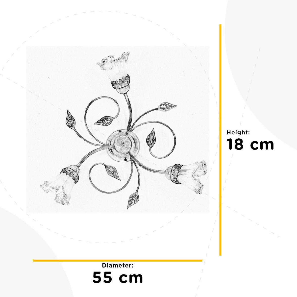DECKENLEUCHTE  55/18 cm    - Weiß, KONVENTIONELL, Glas/Metall (55/18cm)