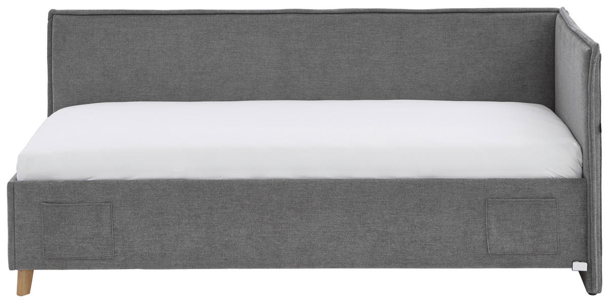 POLSTERLIEGE in Flachgewebe Grau  - Eichefarben/Grau, Konventionell, Holz/Textil (140/200cm) - home24