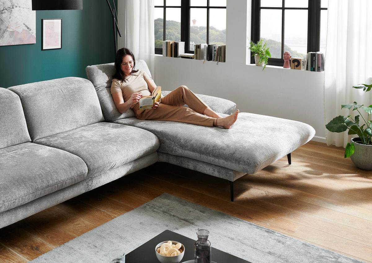 ECKSOFA in Chenille Grau  - Schwarz/Grau, Design, Textil/Metall (188/319cm) - Beldomo System