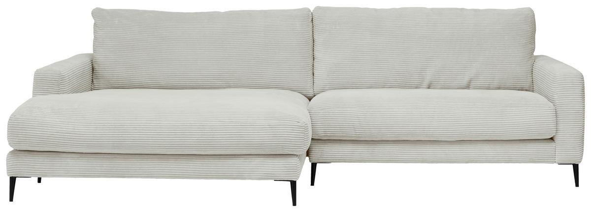 ECKSOFA Hellgrau Cord  - Hellgrau/Schwarz, Design, Textil/Metall (190/272cm) - Pure Home Lifestyle