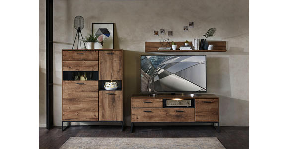 WOHNWAND in Graphitfarben, Eichefarben - Eichefarben/Anthrazit, MODERN, Glas/Holzwerkstoff (310/165/48cm) - Hom`in