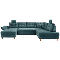 WOHNLANDSCHAFT in Cord Petrol  - Petrol/Naturfarben, MODERN, Holz/Textil (176/338-352/206cm) - Livetastic
