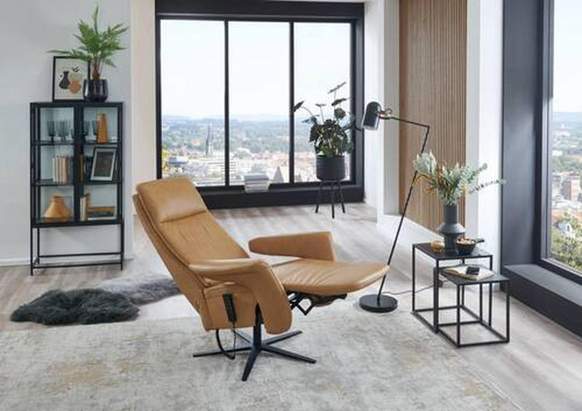 RELAXSESSEL in Leder Braun, Gelb  - Gelb/Schwarz, Design, Leder/Metall (83/123/87cm) - Valdera