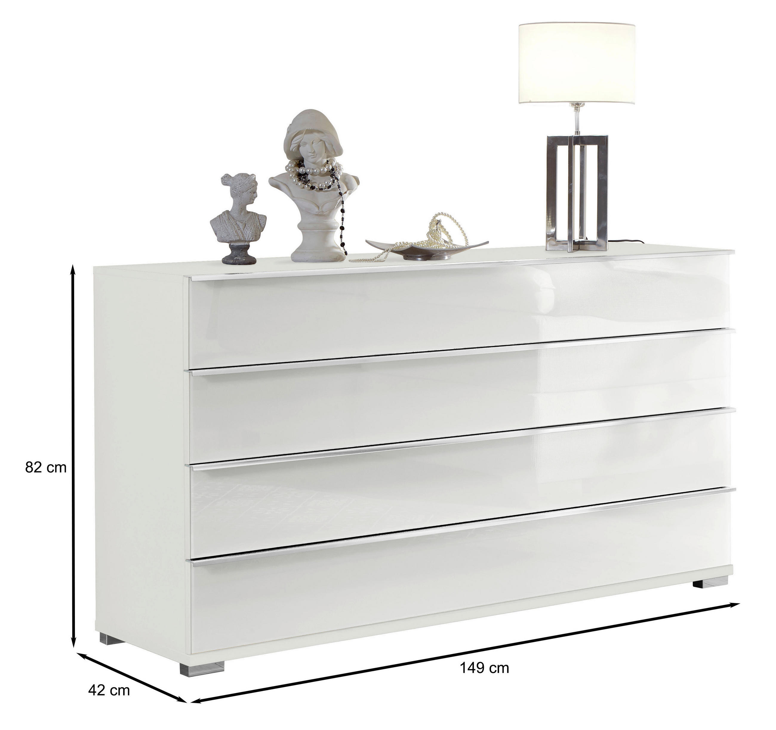 SIDEBOARD 149/82/42 cm  in Weiß  - Chromfarben/Weiß, Basics, Glas/Holzwerkstoff (149/82/42cm) - Venda