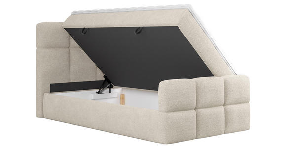 BOXBETT 120/200 cm,  in Beige, gepolstertes Kopfteil, Bettkasten, Topper, H3 = fest  - Beige/Schwarz, Design, Holzwerkstoff/Kunststoff (120/200cm) - Xora