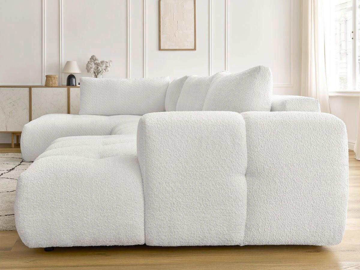 WOHNLANDSCHAFT  FUJI  Weiß Bouclé  - Schwarz/Weiß, MODERN, Kunststoff/Textil (204/377/160cm)