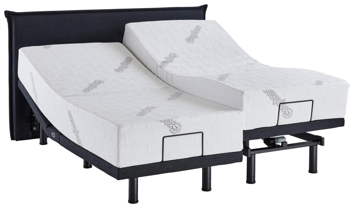 BOXBETT 180/200 cm,  in Graphitfarben, gepolstertes Kopfteil, Beleuchtung, Soundsystem, motorische Verstellbarkeit, Fernbedienung, Matratzen, Befestigungsmaterial, Unterbodenbeleuchtung, H3 = fest  - Schwarz/Graphitfarben, Design, Textil/Metall (180/200cm) - Chameo