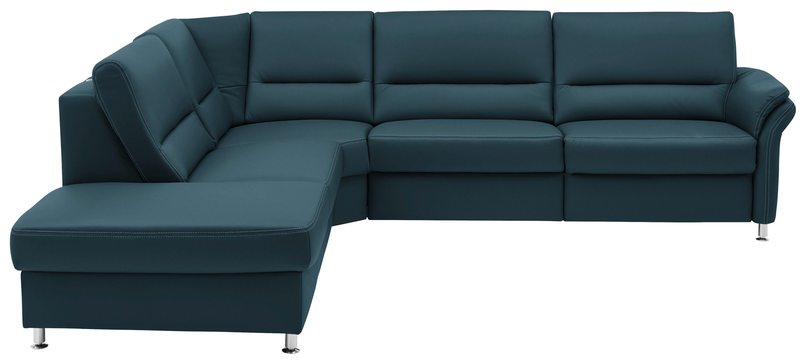 ECKSOFA in Echtleder Blau  249/288 cm  - Blau/Beige, Design, Leder/Metall (249/288cm) - Beldomo Premium