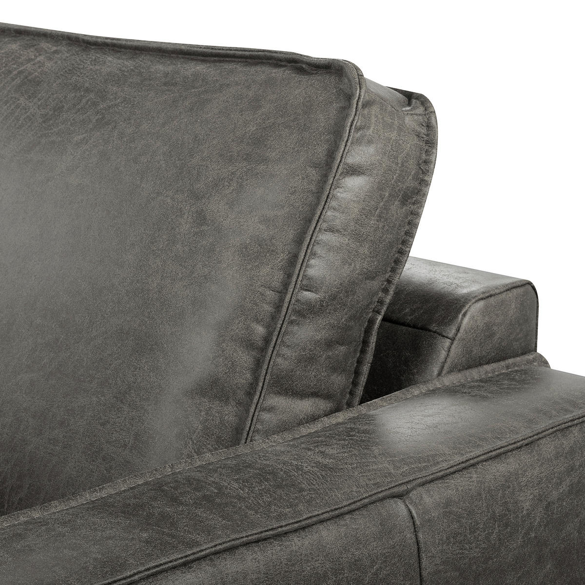 ECKSOFA Dunkelgrau Echtleder Lederlook Bettkasten, Schlaffunktion, Rücken echt  - Dunkelgrau/Schwarz, Design, Leder/Textil (166/238cm) - Livetastic