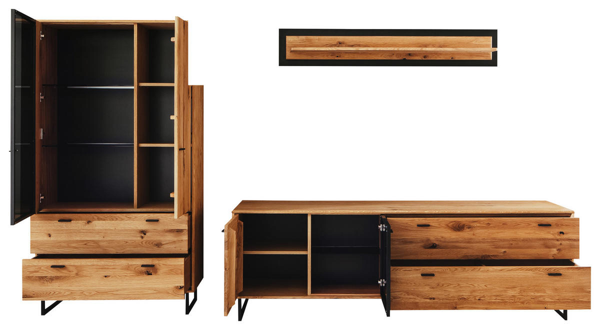 WOHNWAND  in Wildeiche, Anthrazit  319/186/50 cm  - Wildeiche/Anthrazit, Design, Glas/Holz (319/186/50cm) - MID.YOU