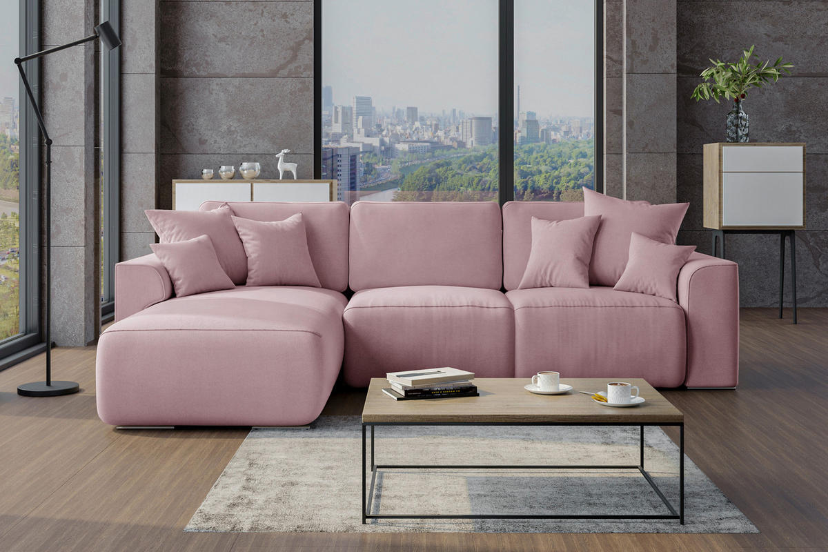 ECKSOFA in Velours Rosa  195/293 cm  - Chromfarben/Rosa, KONVENTIONELL, Kunststoff/Textil (195/293cm) - Carryhome