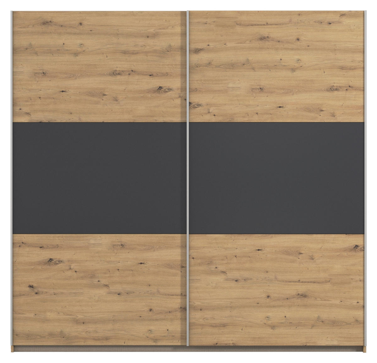 SCHWEBETÜRENSCHRANK 218/210/59 cm 2-türig Grau, Eiche Artisan  - Alufarben/Eiche Artisan, KONVENTIONELL, Holzwerkstoff/Metall (218/210/59cm)