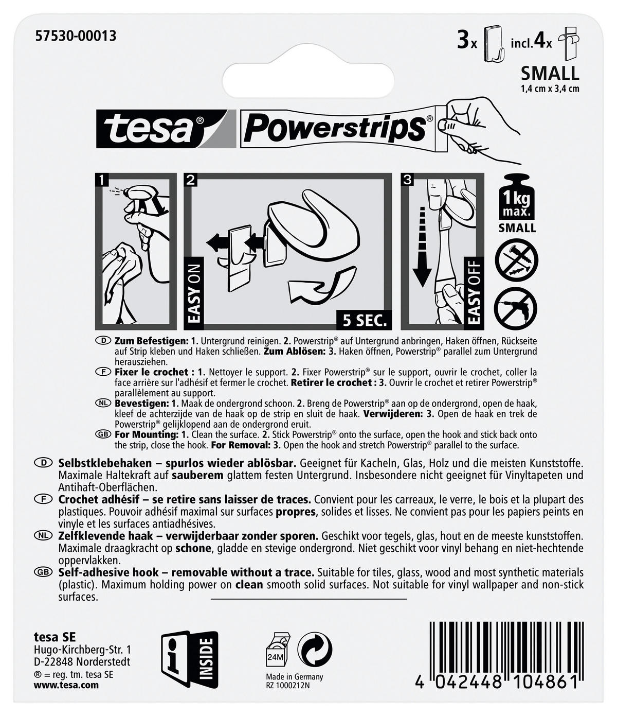 KLEBEHAKEN 3 Stück  in Weiß  - Weiß, Basics, Kunststoff (2,2/4,5/1,7cm) - Tesa