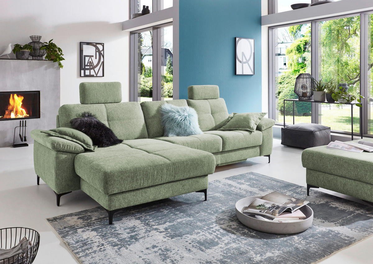 SEDEŽNA GARNITURA, zelena  - barve kroma/črna, Konvencionalno, leseni material (162/87/296cm) - Pure Home Comfort