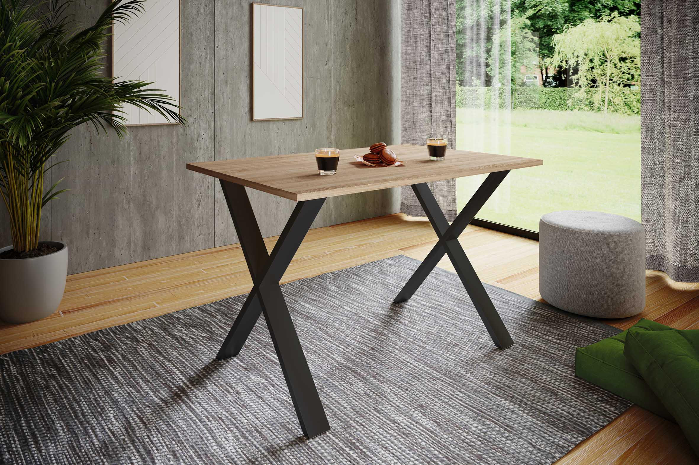 ESSTISCH Sonoma Eiche  - Schwarz/Sonoma Eiche, Basics, Holzwerkstoff/Metall (140/50/76cm) - MID.YOU