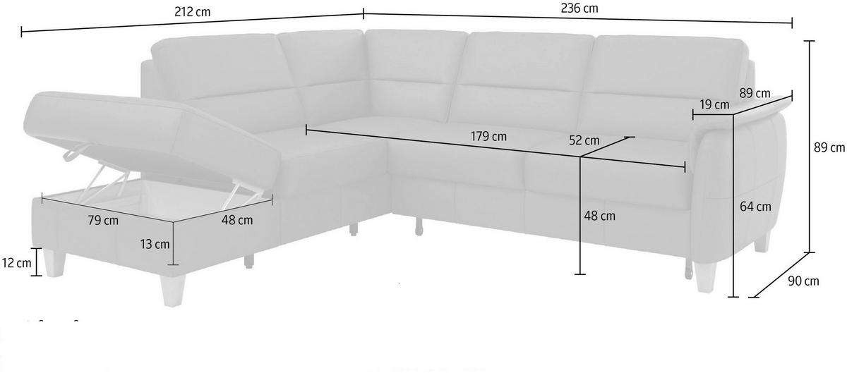 ROHOVÁ SEDAČKA, kůže, antracitová - barvy dubu/antracitová, Basics, dřevo/kůže (212/236cm) - Sit & More