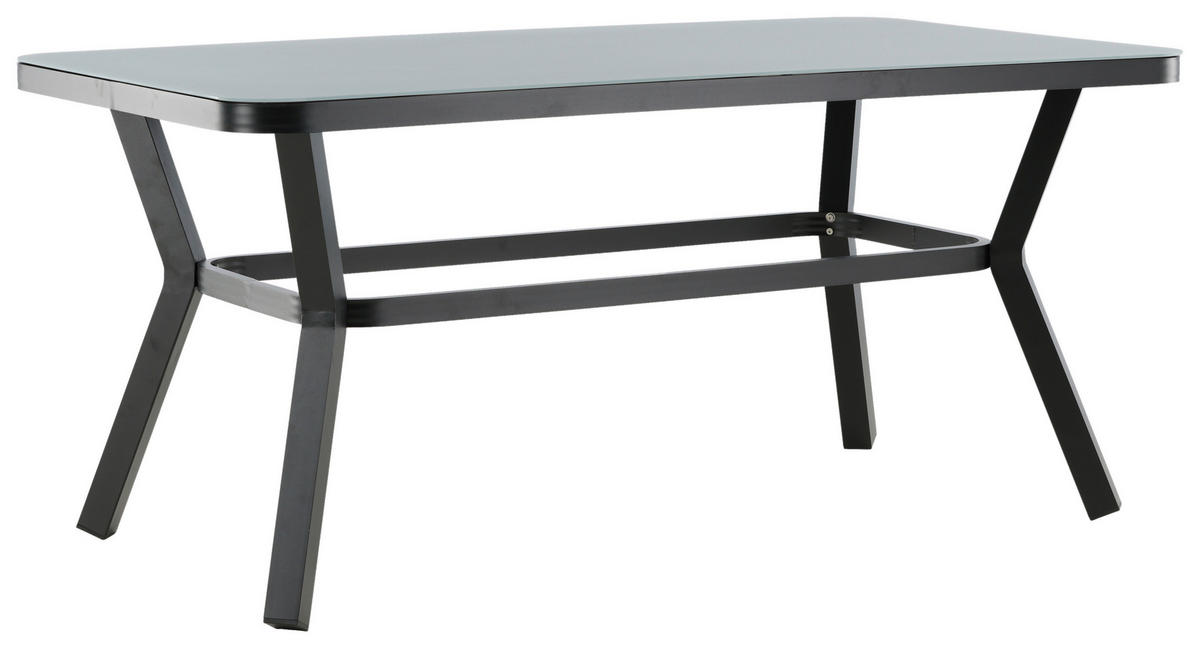 GARTENTISCH 160/90/74 cm Metall, Glas rechteckig  - Schwarz/Grau, KONVENTIONELL, Glas/Metall (160/90/74cm) - Gardenson
