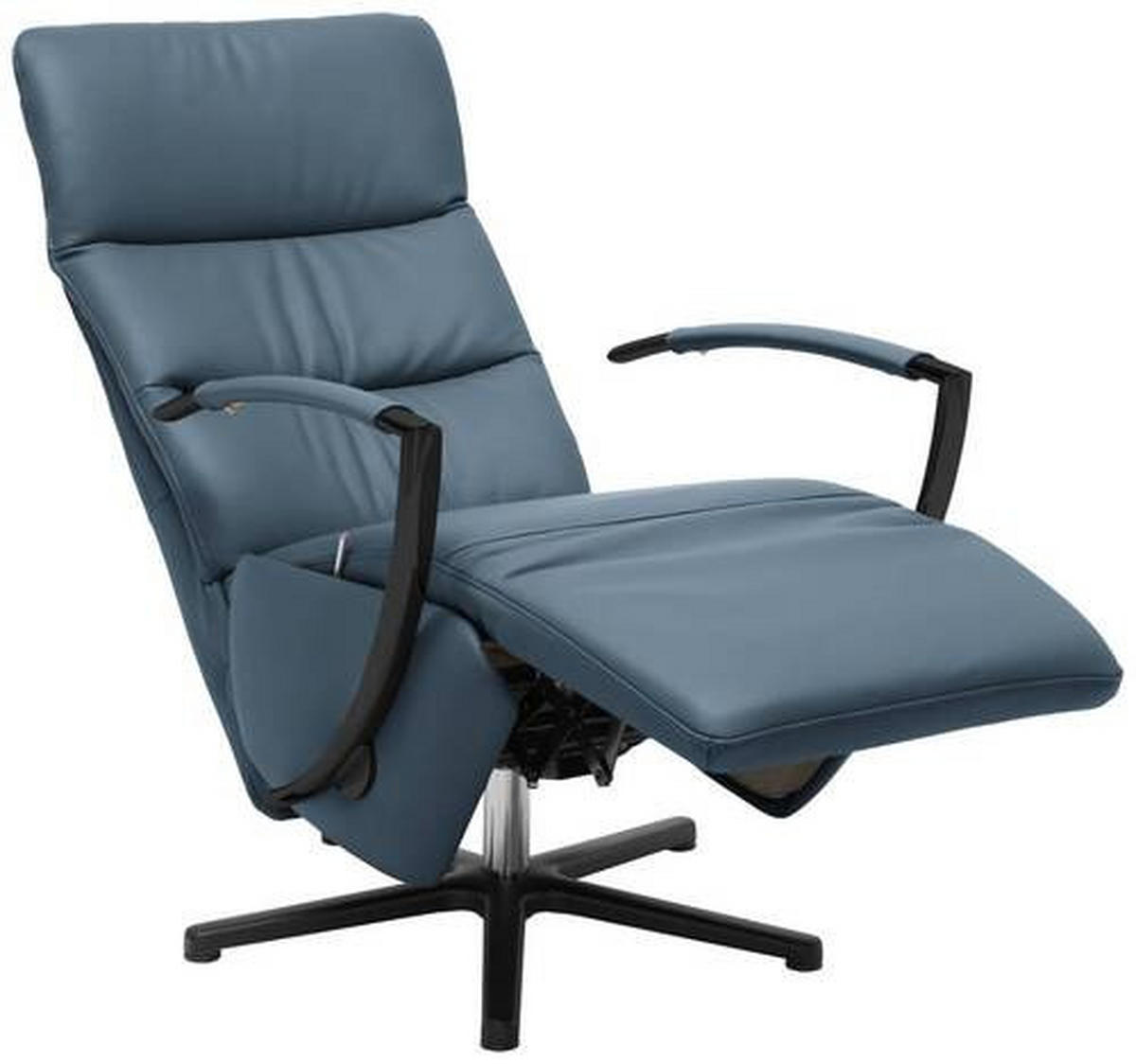 RELAXSESSEL in Leder Graublau  - Graublau/Schwarz, Design, Leder/Metall (64/112/80cm) - Cantus