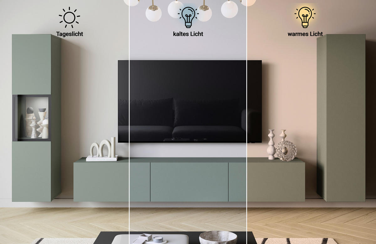 SZEKRÉNYSOR zsályazöld  - zsályazöld/szürke, Design, faalapú anyag/üveg (240/130/31cm) - P & B