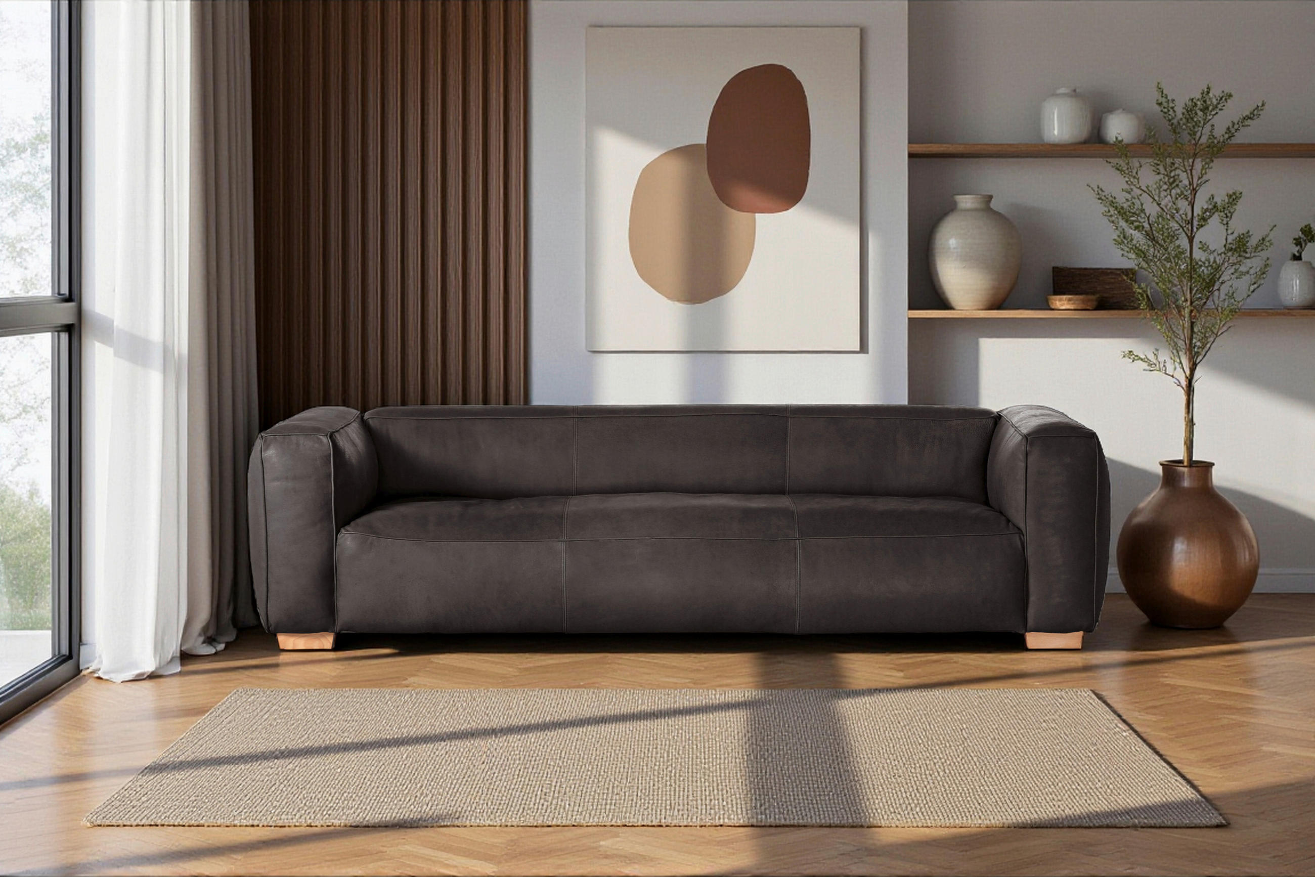 BIGSOFA Echtleder Dunkelbraun  - Dunkelbraun/Buchefarben, KONVENTIONELL, Leder/Holz (255/70/110cm) - Hom`in