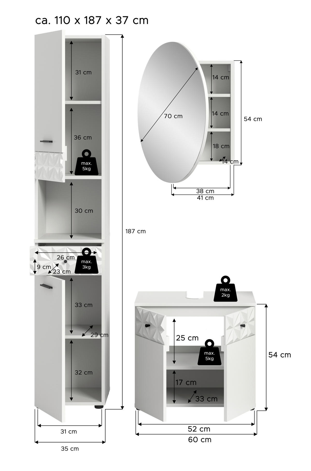 KOUPELNA bílá  - bílá/černá, Moderní, kov/kompozitní dřevo (95cm) - MID.YOU