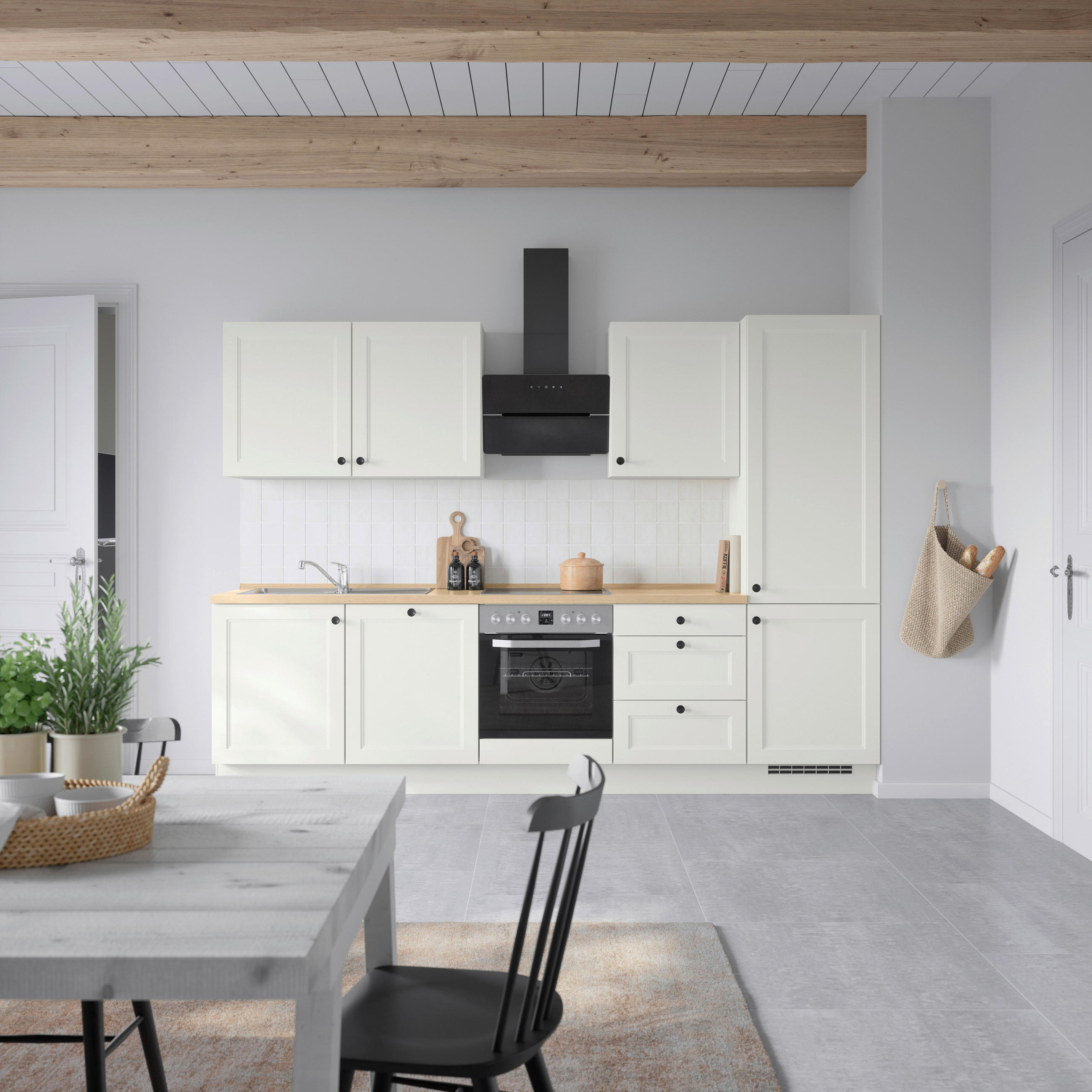 KÜCHENBLOCK 300 cm   in Weiß, Eichefarben  - Eichefarben/Schwarz, MODERN, Holzwerkstoff/Metall (300cm) - Nobilia