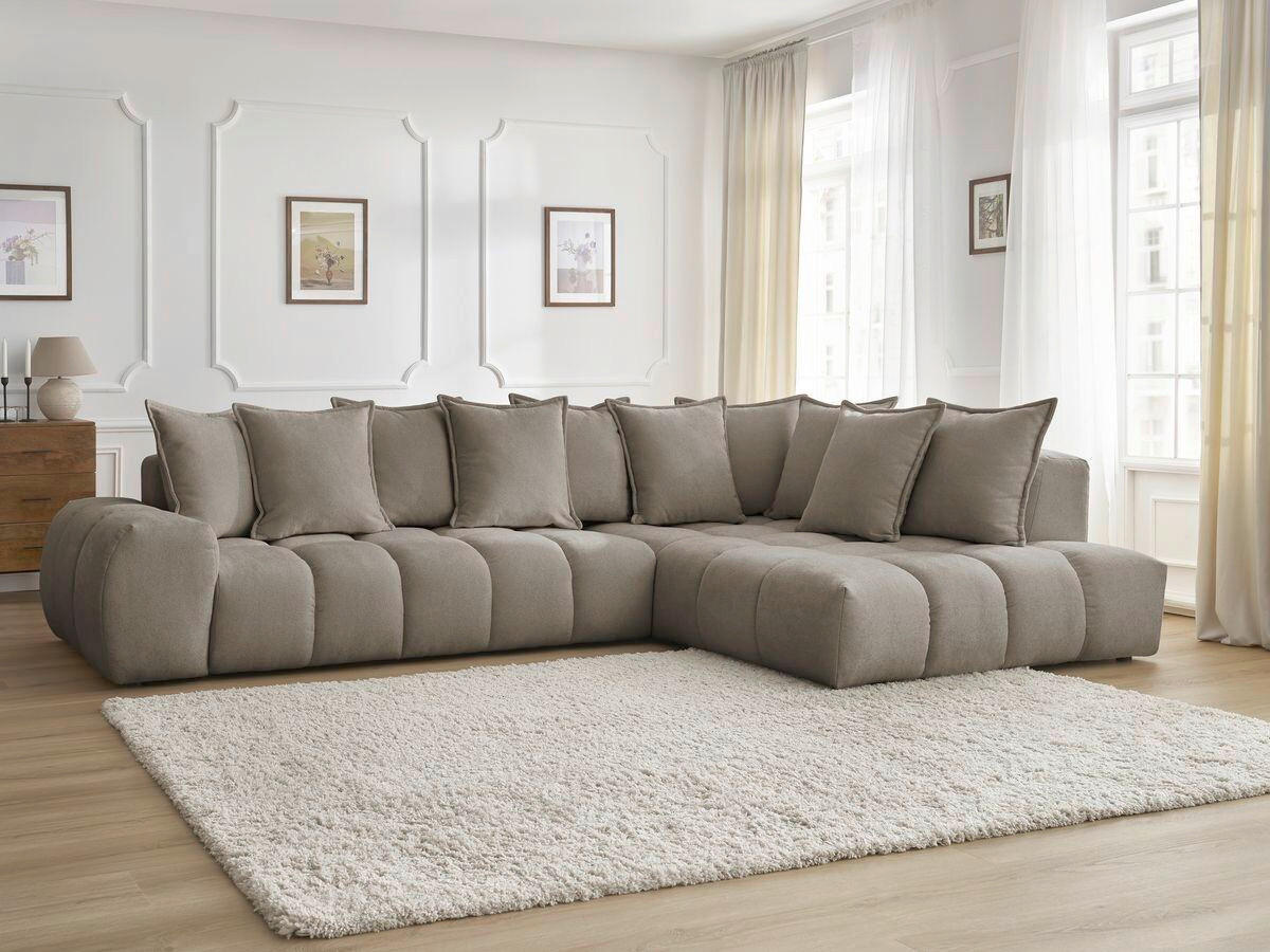 ECKSOFA Ottomane rechts  EVEREST Taupe Struktur  - Taupe/Schwarz, MODERN, Kunststoff/Textil (352/210cm)