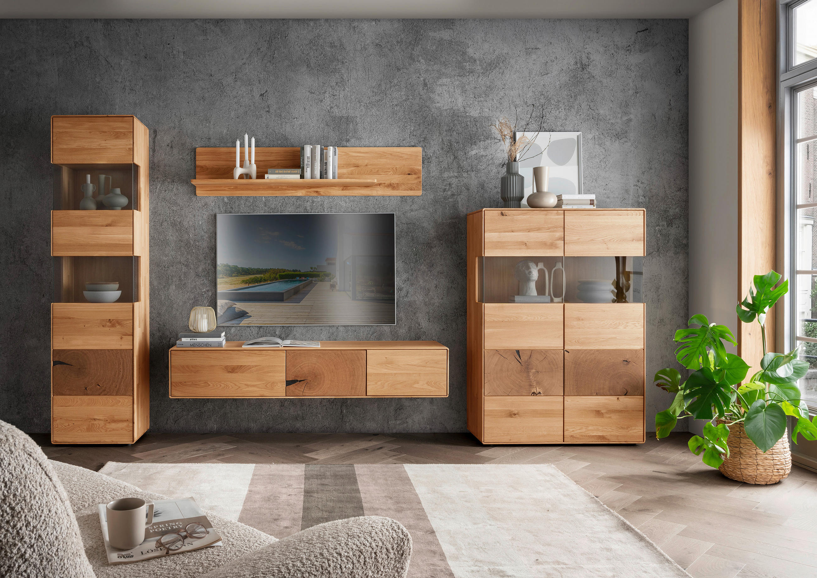 WOHNWAND 4-teilig  in Wildeiche  370/202/40 cm  - Wildeiche, Basics, Holz (370/202/40cm) - Livetastic