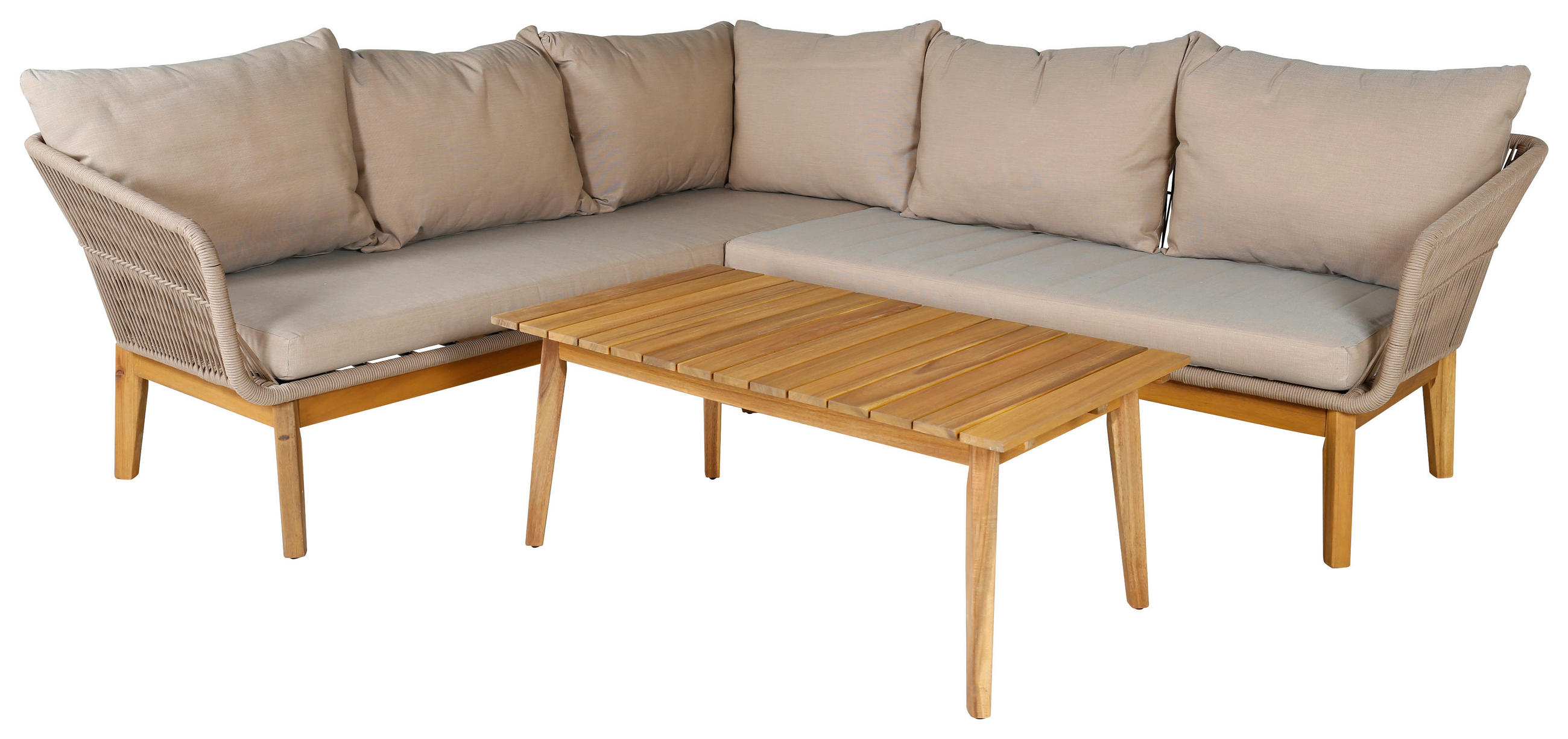 LOUNGEGARNITUR 210/160 cm Akazie Aluminium  - Beige/Akaziefarben, KONVENTIONELL, Holz/Kunststoff (210/160cm) - Gardenson