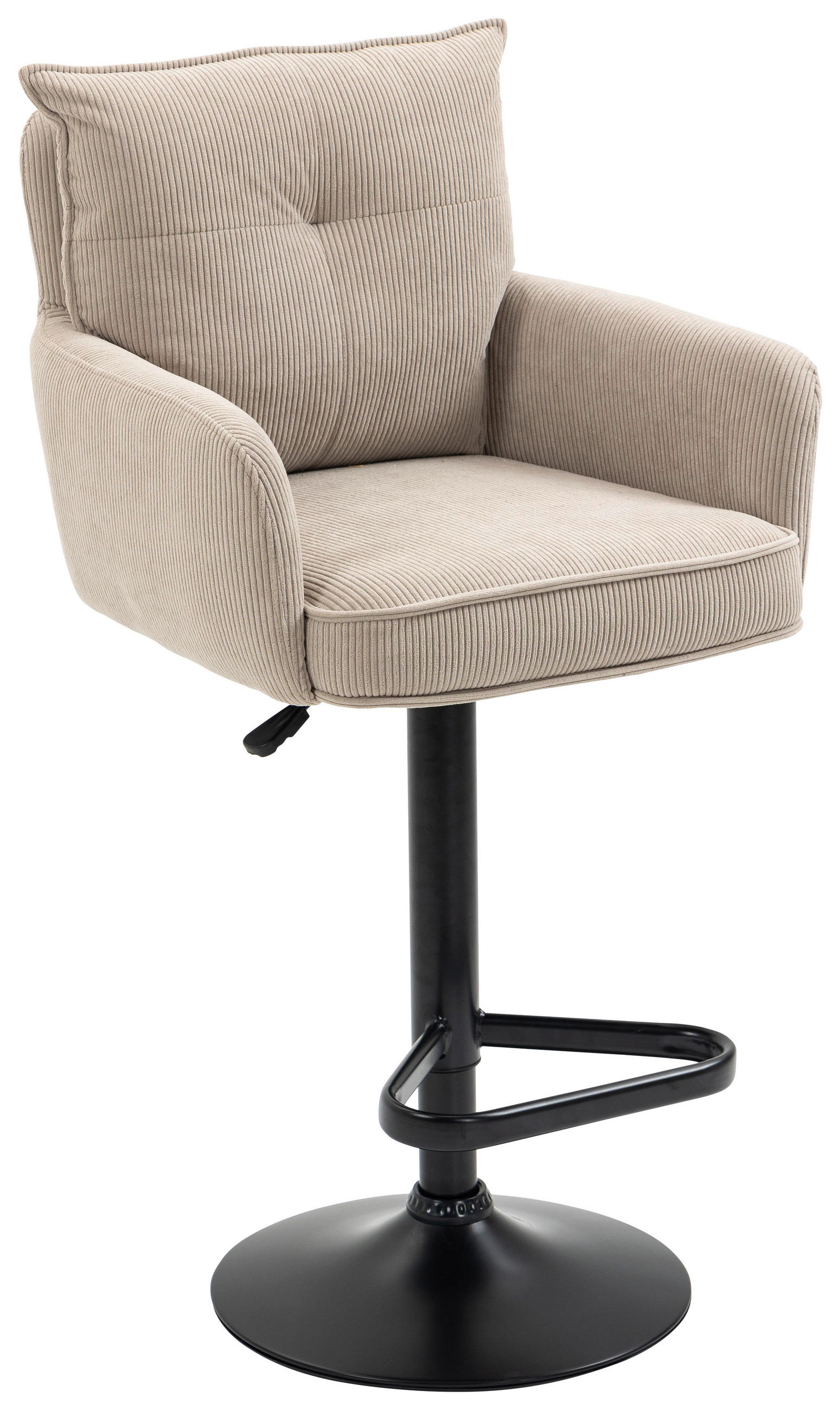 BARHOCKER Cord Creme, Schwarz, Beige Eisen Stoffauswahl, Sitzfläche 360° drehbar, inklusive Armlehnen  - Beige/Creme, Design, Textil/Metall (54/98-120/58cm) - Novel