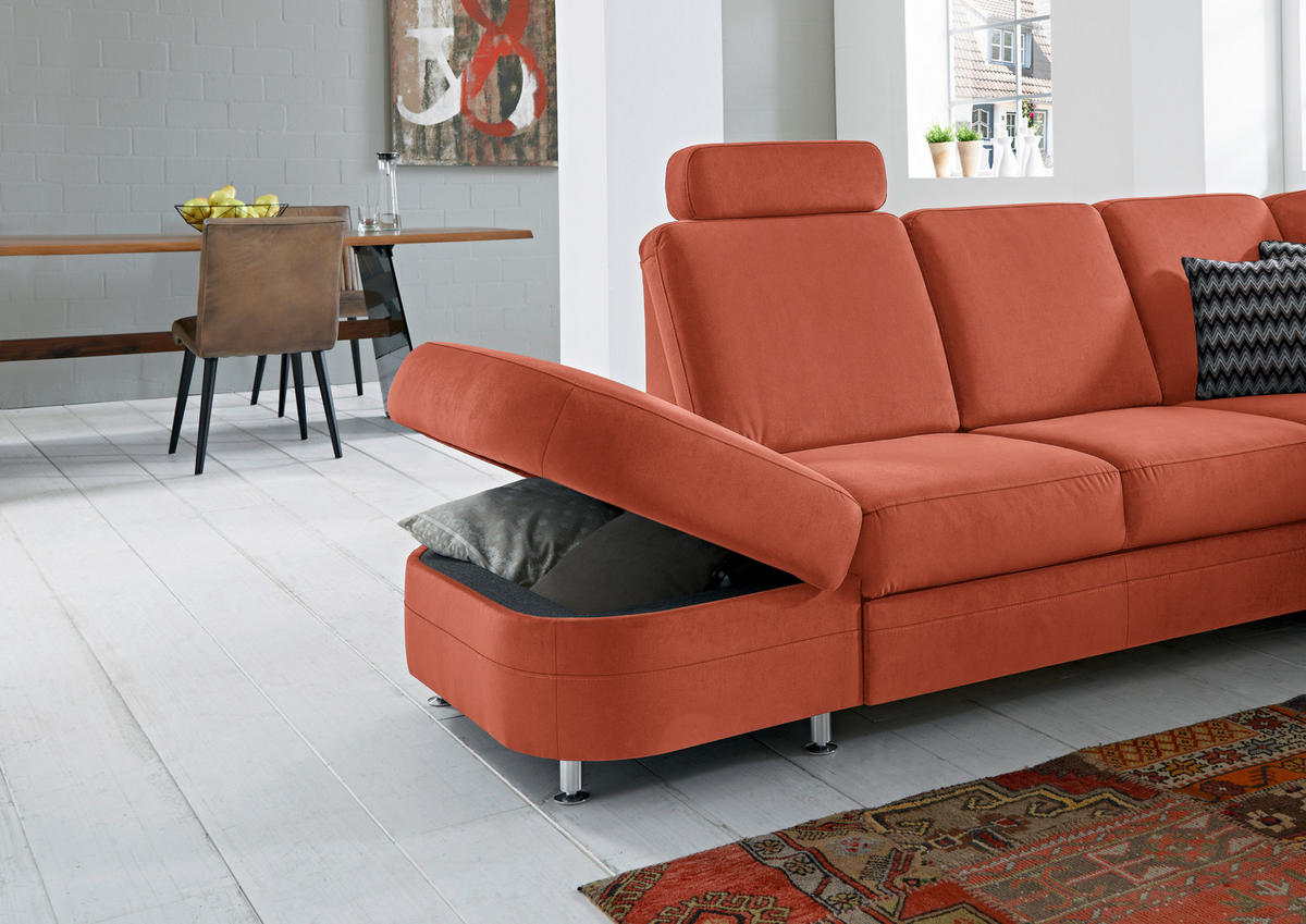 ECKSOFA in Flachgewebe Terracotta  - Terracotta/Alufarben, Konventionell, Textil/Metall (287/269cm) - Beldomo System