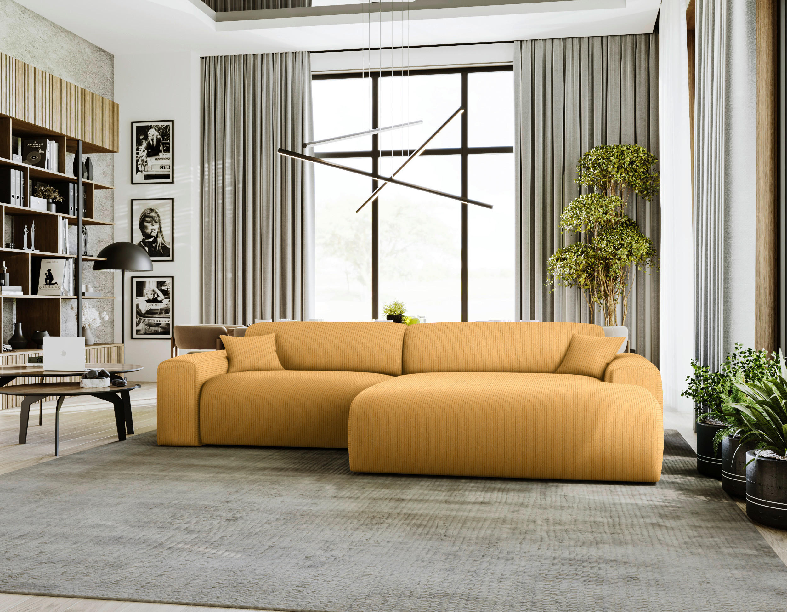 ECKSOFA in Velours, Feincord Gelb  - Gelb/Schwarz, Design, Kunststoff/Textil (292/178cm) - Livetastic