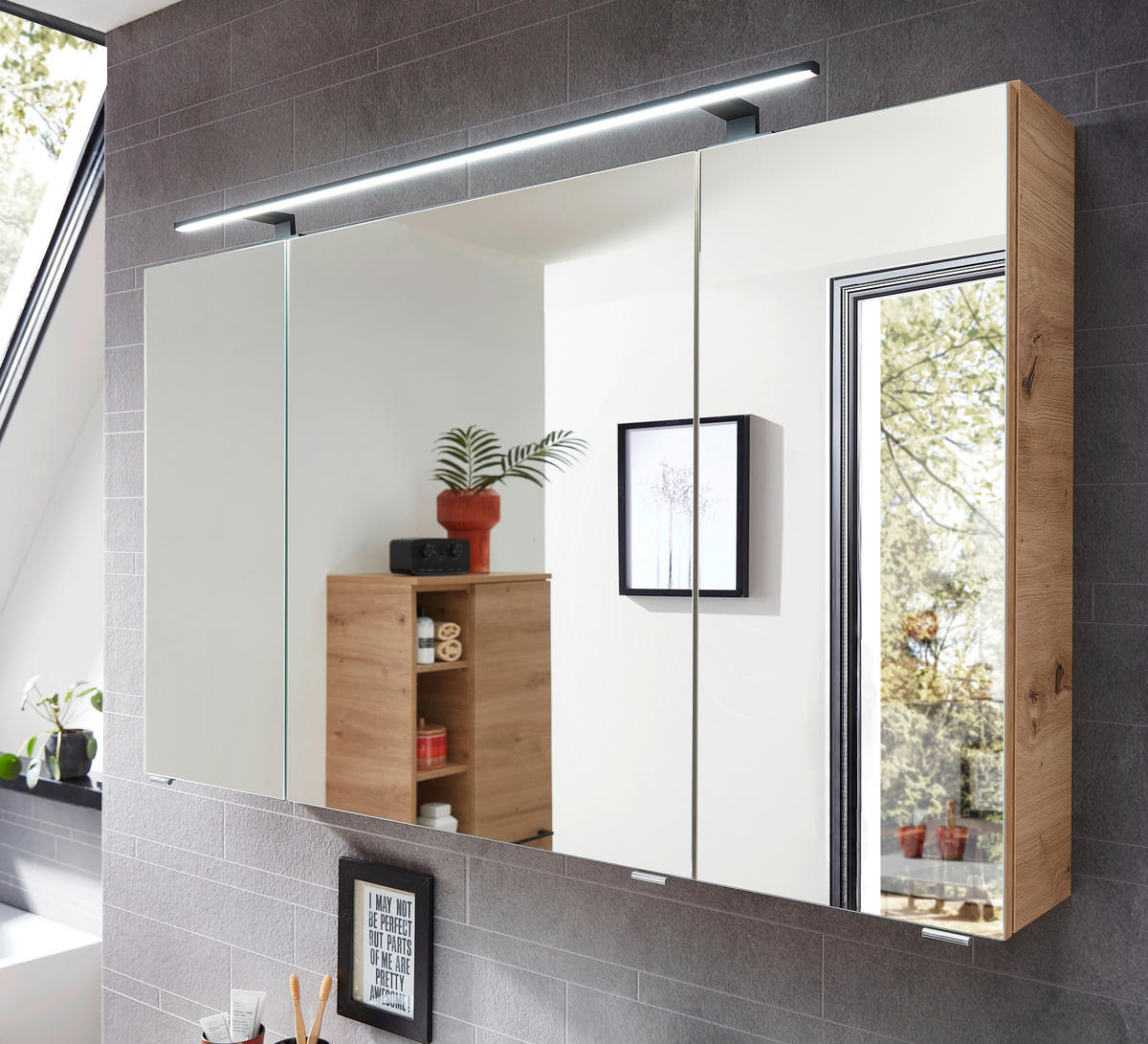BADEZIMMER  in 121 cm  - Eichefarben/Weiß, KONVENTIONELL, Holzwerkstoff/Stein (121cm) - Sadena
