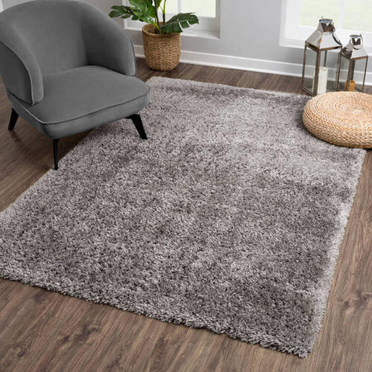 PREPROGA Z VISOKIM FLOROM Porto  120/170 cm  tkano  temno siva  - temno siva, Konvencionalno, tekstil (120/170cm)