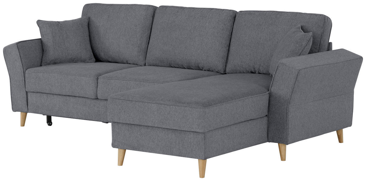 ECKSOFA in Flachgewebe Dunkelgrau  - Eichefarben/Dunkelgrau, Konventionell, Holz/Textil (265/159cm) - Carryhome
