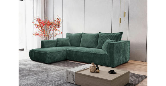 ECKSOFA Dunkelgrün Cord  - Dunkelgrün/Schwarz, MODERN, Holz/Textil (208/322cm) - Carryhome