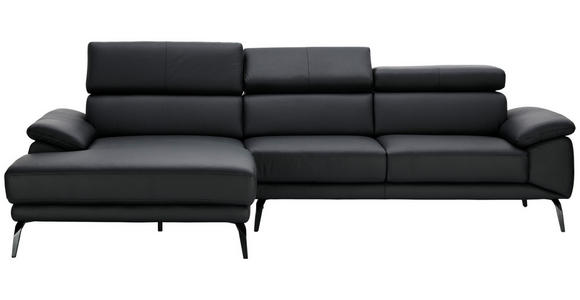 ECKSOFA Schwarz Echtleder  - Schwarz, Design, Leder/Metall (187/295cm) - Novel